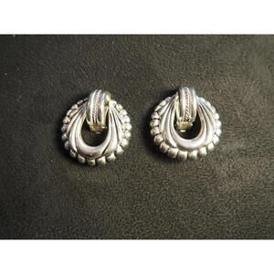 Vintage Silver Tone Door Knocker Statement Clip On Earrings, Non-Pierced Ears